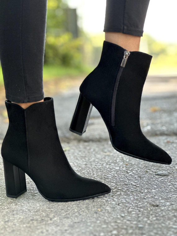 Czarne botki damskie skórzane