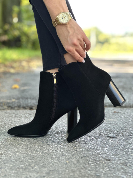 Czarne botki damskie skórzane