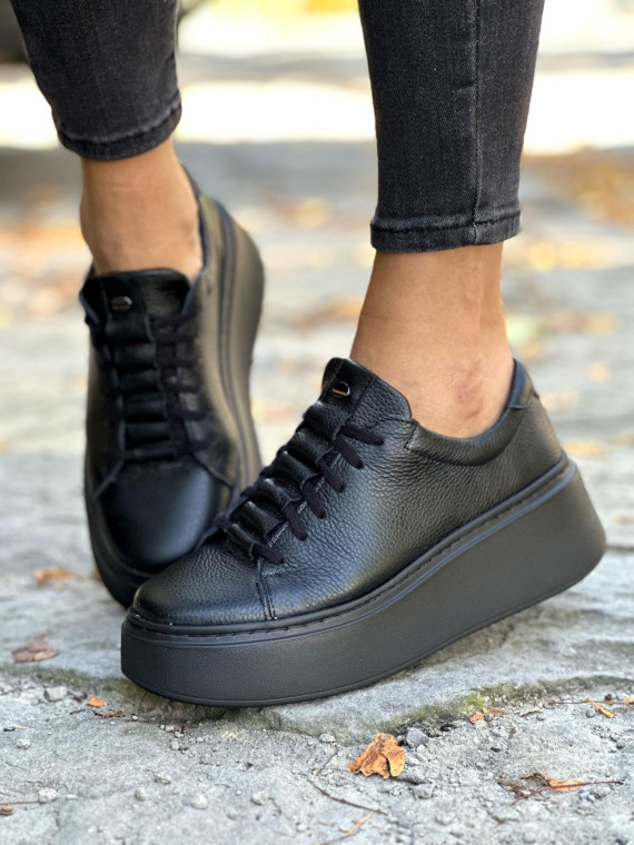 Czarne trampki damskie skórzane