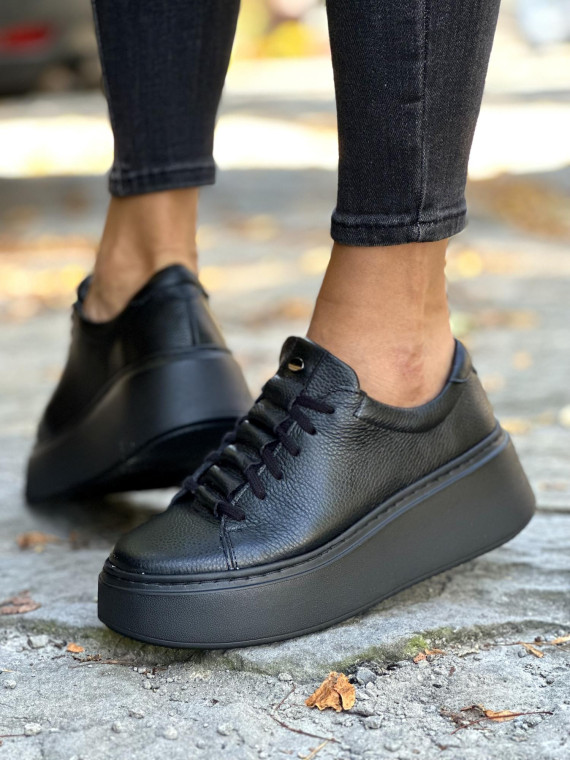 Czarne trampki damskie skórzane