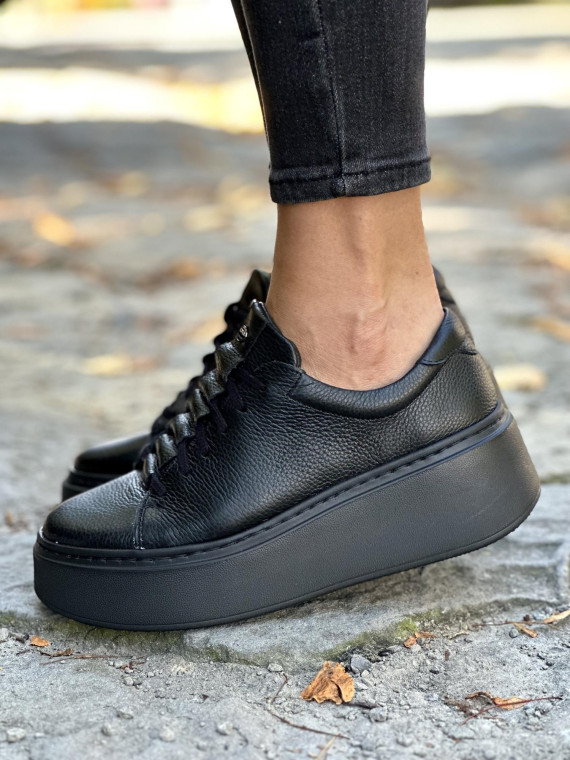 Czarne trampki damskie skórzane