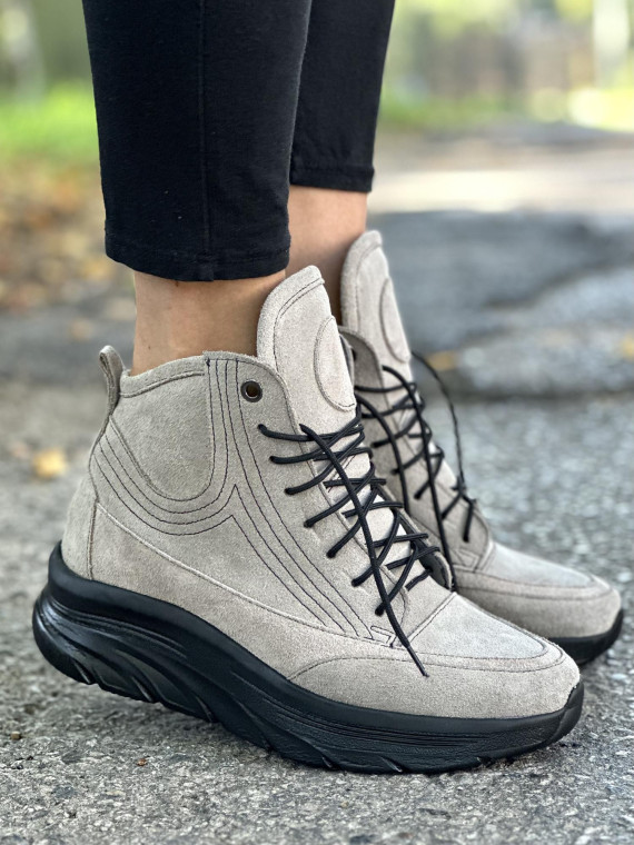 Szare trampki damskie skórzane