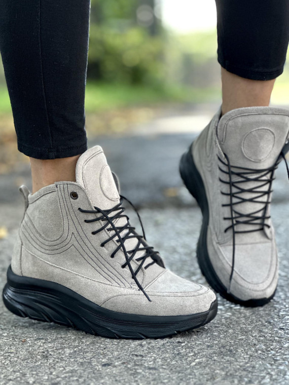 Szare trampki damskie skórzane