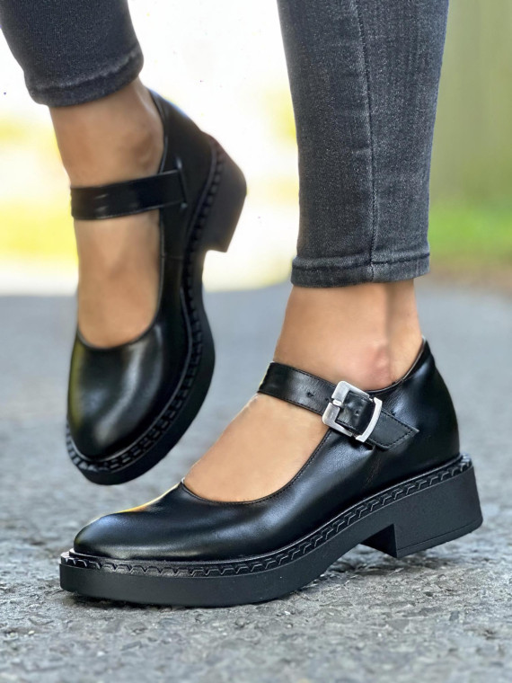 Czarne półbuty damskie skórzane