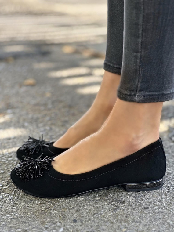 Czarne baleriny damskie skórzane