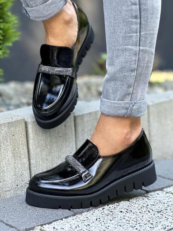 Czarne mokasyny damskie skórzane