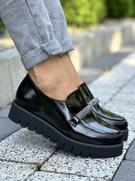 Czarne mokasyny damskie skórzane