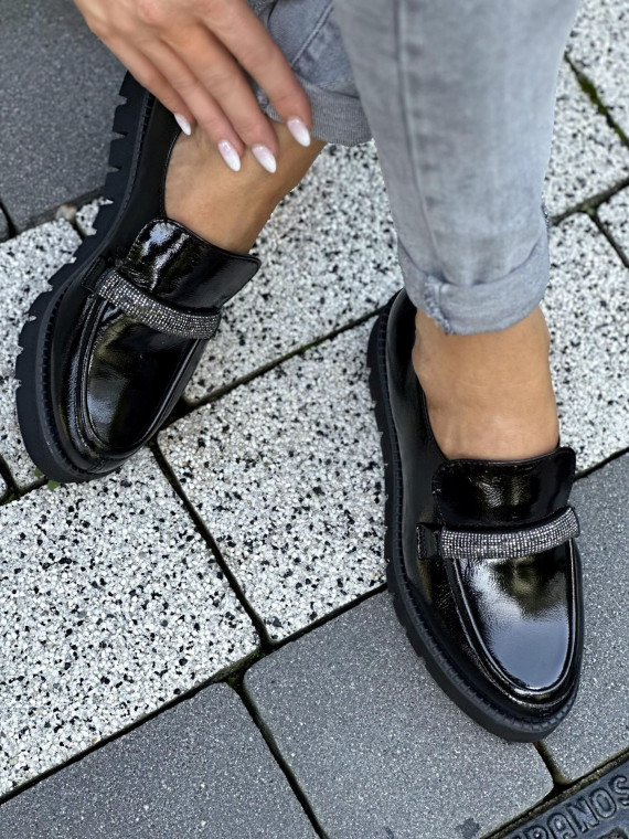 Czarne mokasyny damskie skórzane