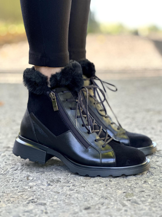 Czarne botki damskie skórzane