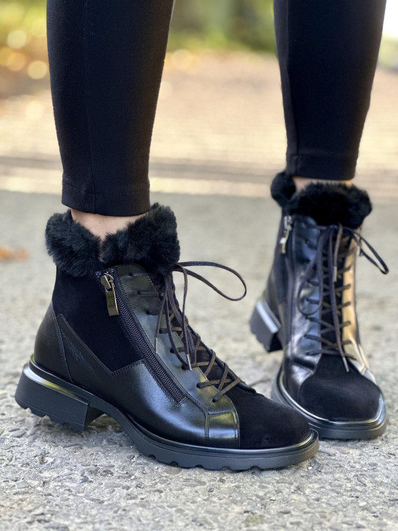 Czarne botki damskie skórzane