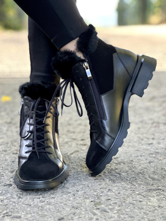 Czarne botki damskie skórzane