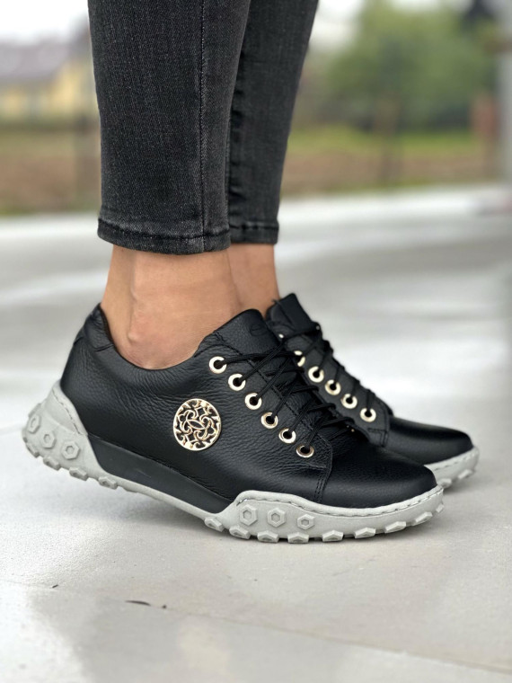 Czarne trampki damskie skórzane