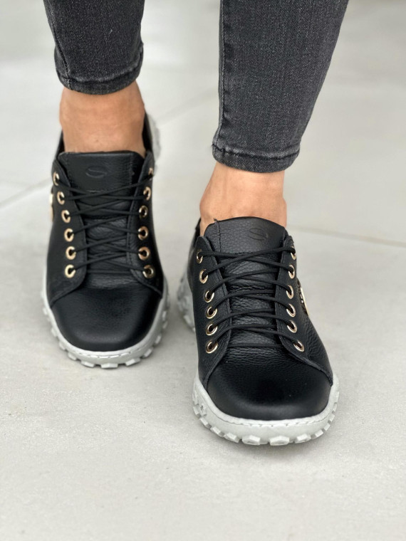 Czarne trampki damskie skórzane