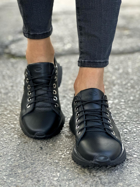 Czarne trampki damskie skórzane
