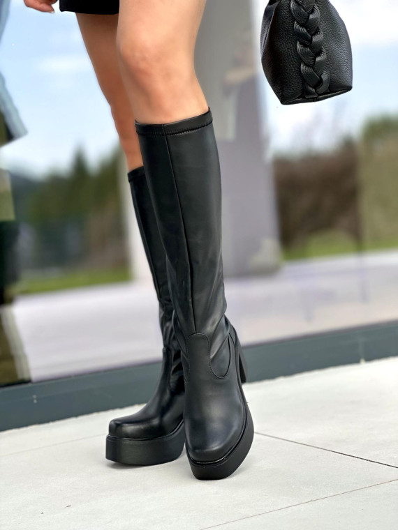 Czarne kozaki damskie skórzane