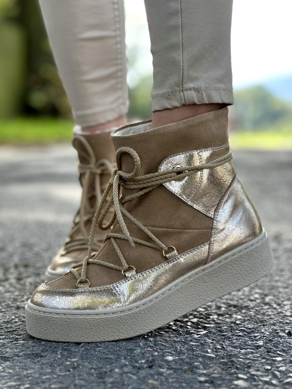 Beżowe śniegowce damskie skórzane