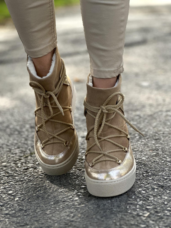 Beżowe śniegowce damskie skórzane