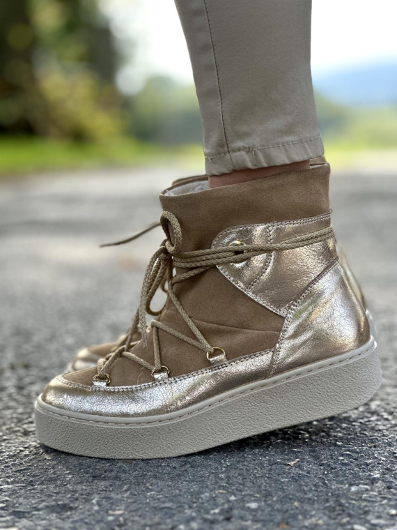 Beżowe śniegowce damskie skórzane