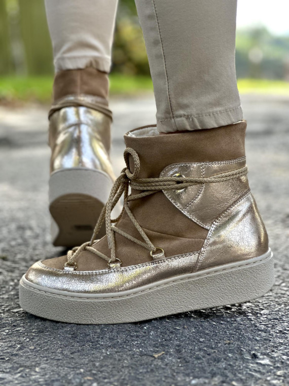 Beżowe śniegowce damskie skórzane