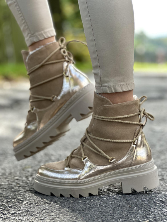 Beżowe śniegowce damskie skórzane