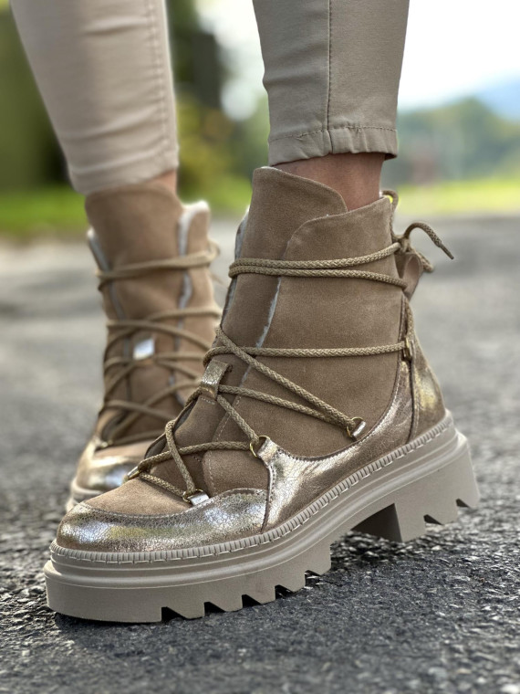 Beżowe śniegowce damskie skórzane