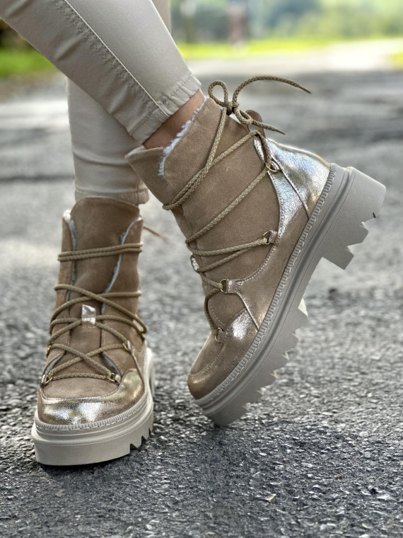 Beżowe śniegowce damskie skórzane