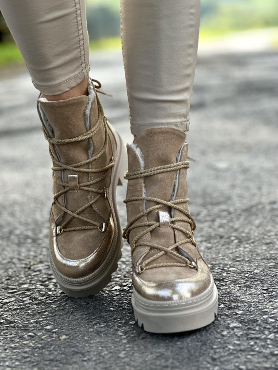 Beżowe śniegowce damskie skórzane