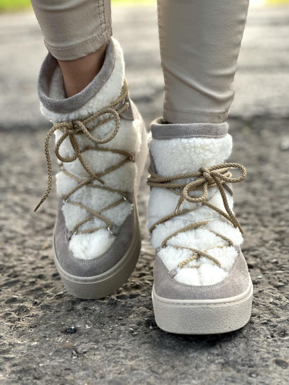 Szare śniegowce damskie skórzane