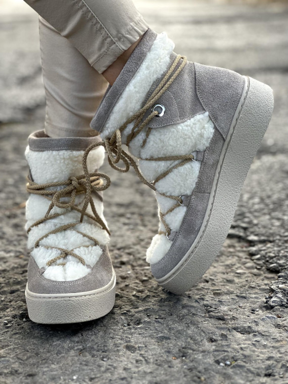 Szare śniegowce damskie skórzane