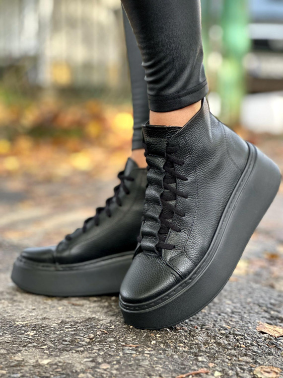 Czarne trampki damskie skórzane