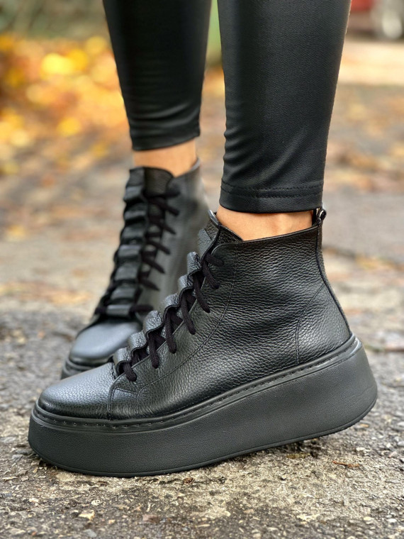 Czarne trampki damskie skórzane