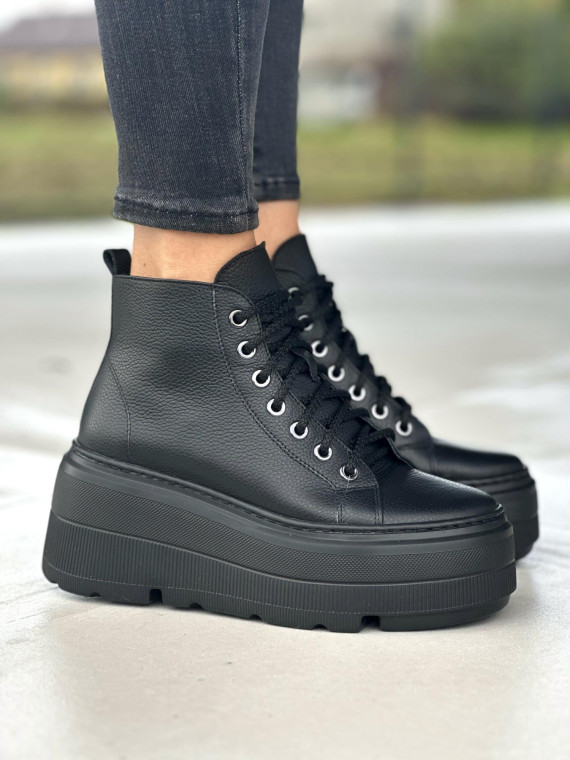 Czarne trampki damskie skórzane