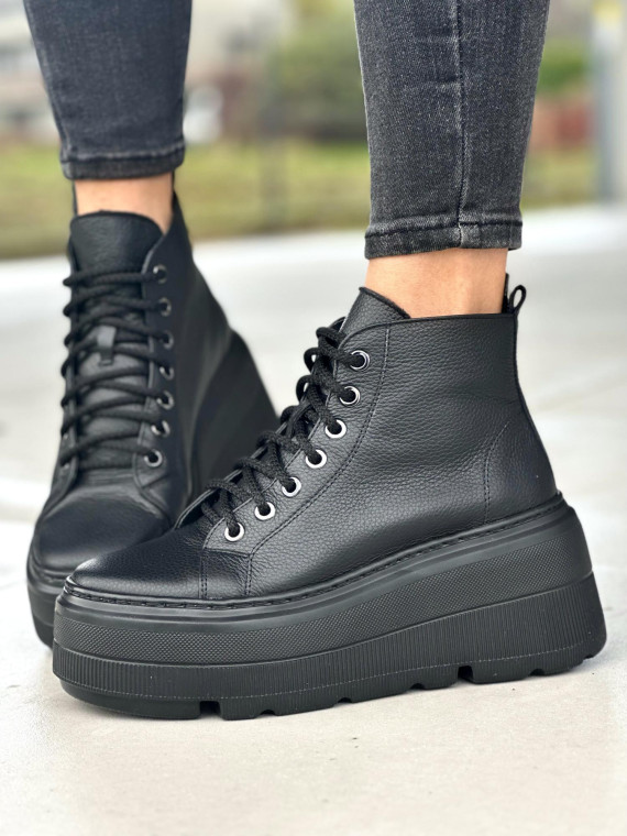 Czarne trampki damskie skórzane