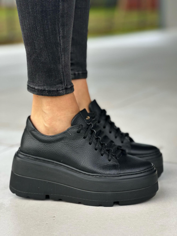 Czarne trampki damskie skórzane