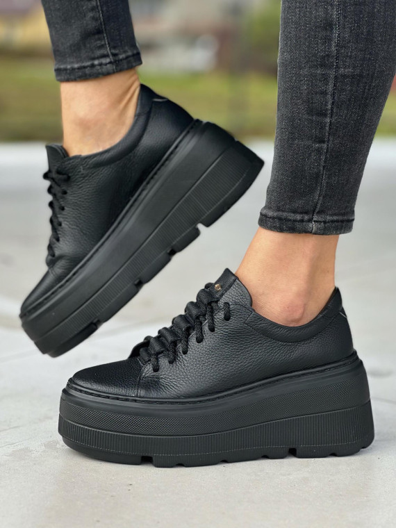 Czarne trampki damskie skórzane