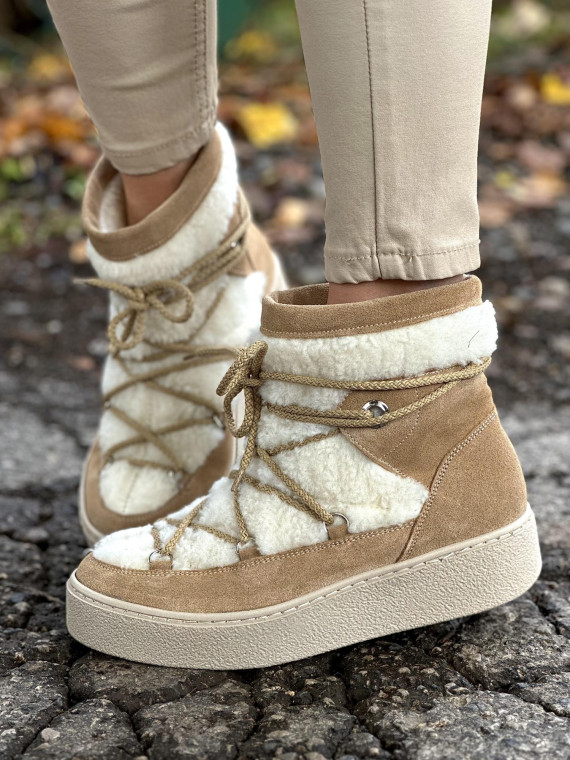 Beżowe śniegowce damskie skórzane