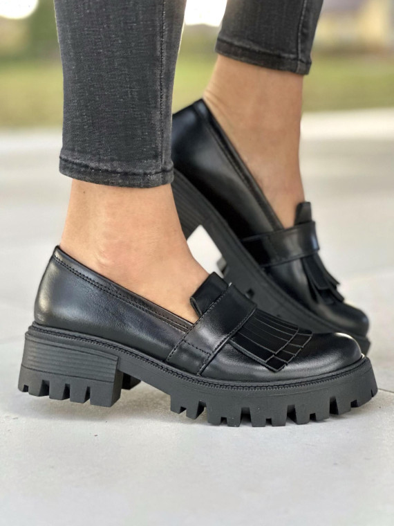 Czarne mokasyny damskie skórzane