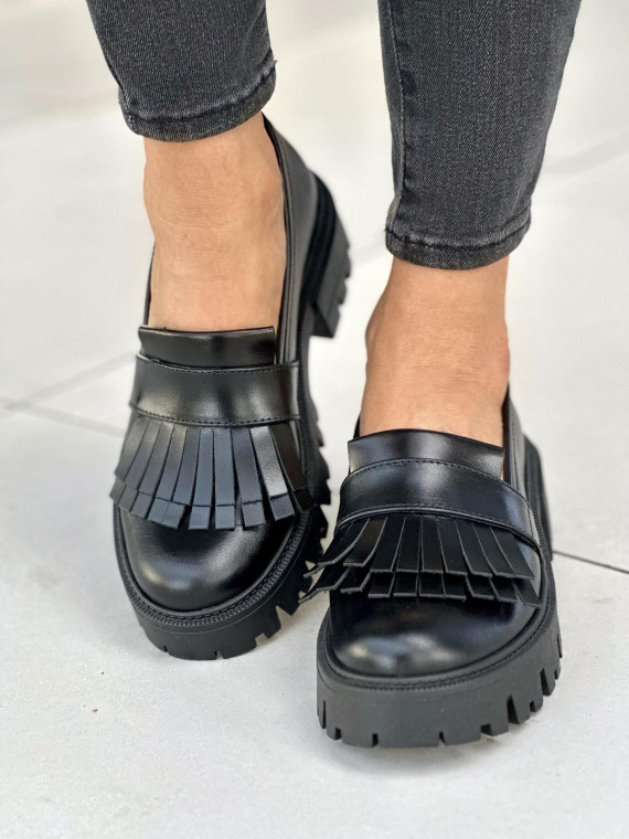 Czarne mokasyny damskie skórzane