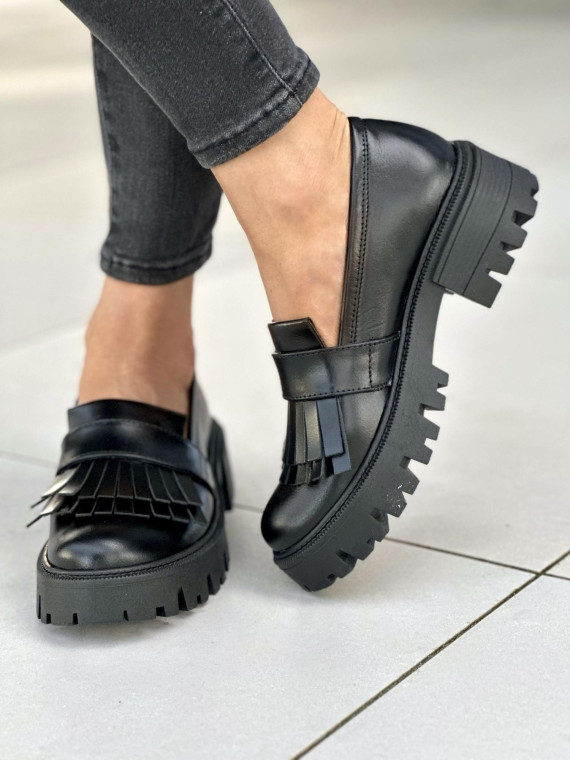 Czarne mokasyny damskie skórzane