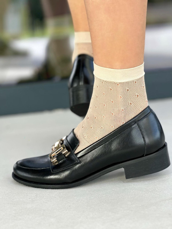 Czarne mokasyny damskie skórzane