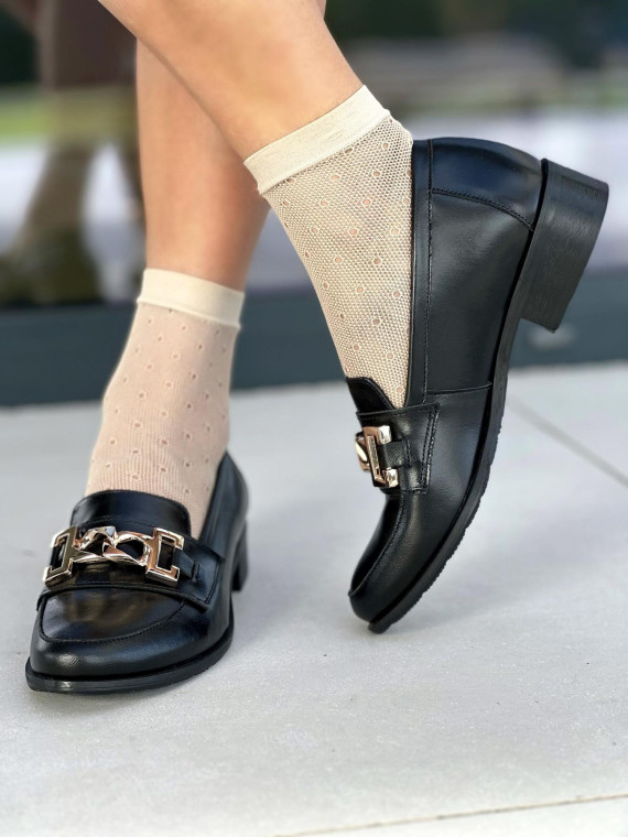 Czarne mokasyny damskie skórzane