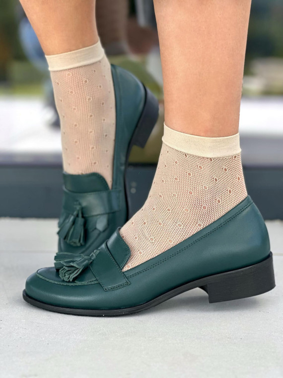 Zielone mokasyny damskie skórzane