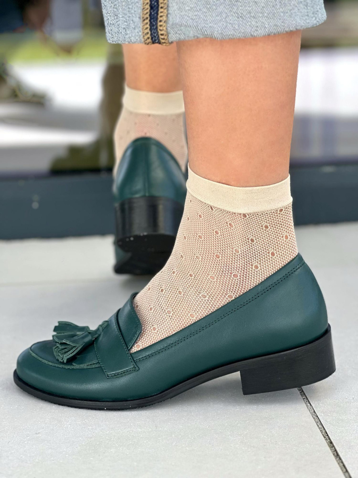 Zielone mokasyny damskie skórzane