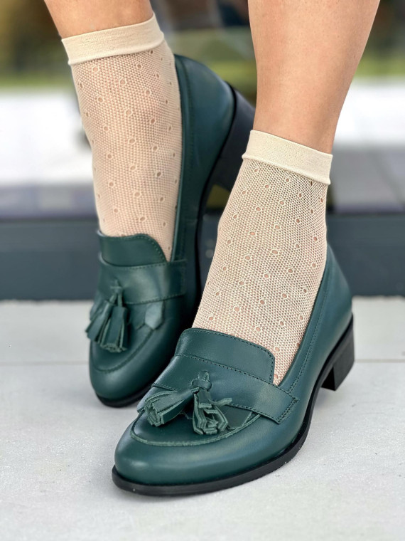 Zielone mokasyny damskie skórzane