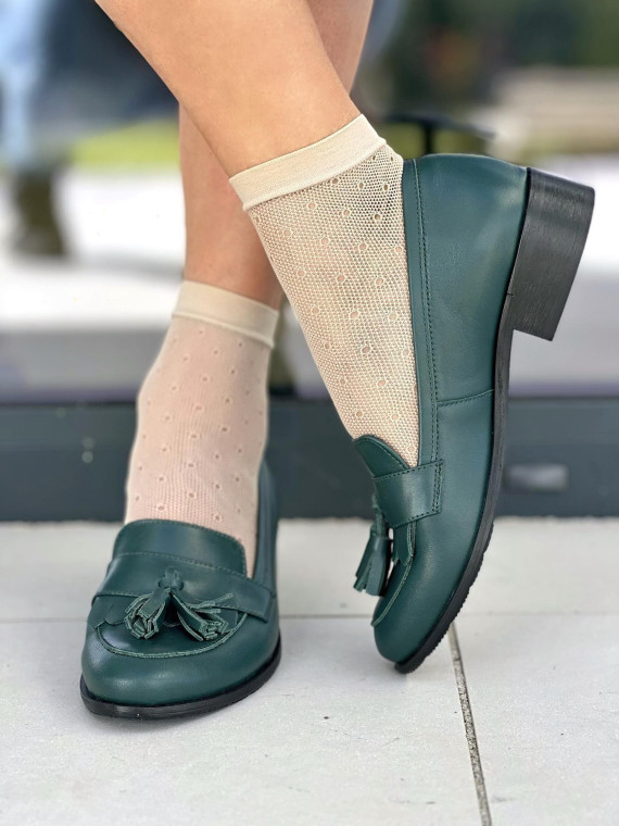 Zielone mokasyny damskie skórzane