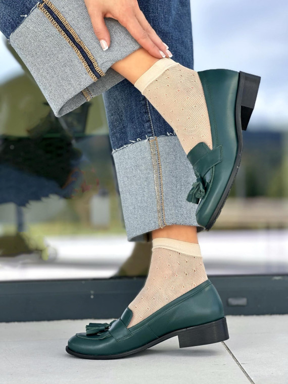 Zielone mokasyny damskie skórzane