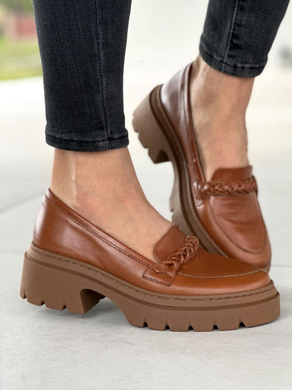 Rude mokasyny damskie skórzane