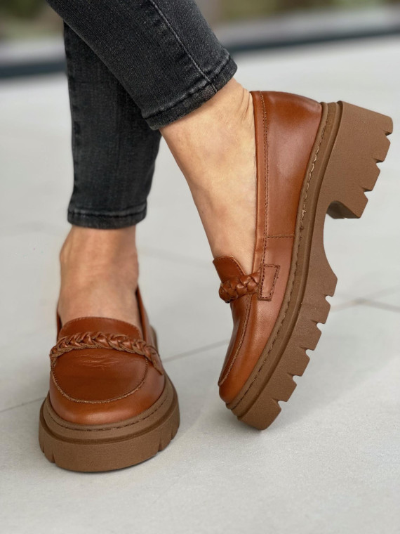 Rude mokasyny damskie skórzane