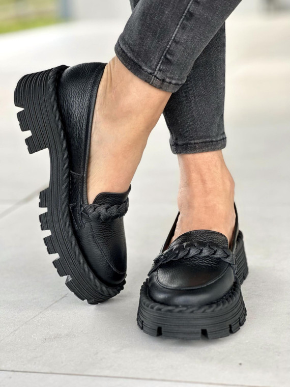 Czarne mokasyny damskie skórzane