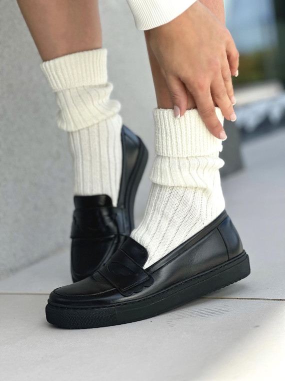 Czarne mokasyny damskie skórzane